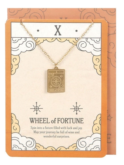 The Wheel of Fortune Vintage Style Tarot Necklace with Greeting Card
