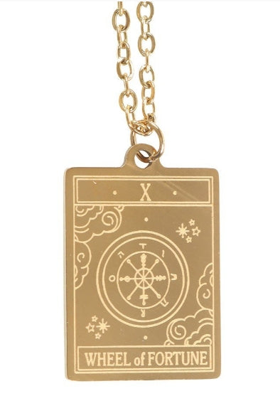 The Wheel of Fortune Vintage Style Tarot Necklace with Greeting Card