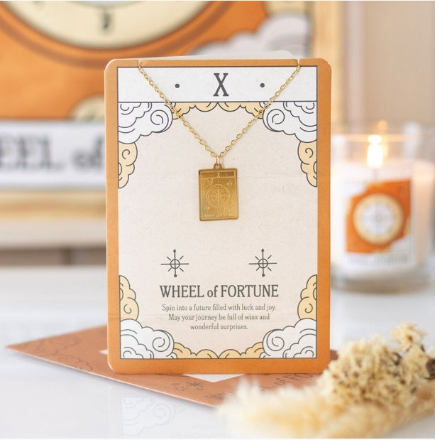 The Wheel of Fortune Vintage Style Tarot Necklace with Greeting Card